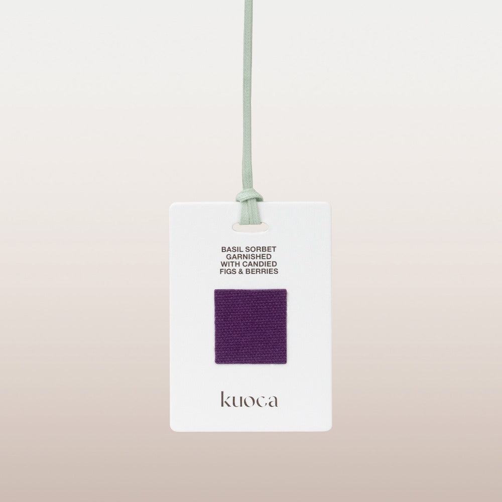 KUOCA Basil Sorbet Garnished with Candied Figs & Barries Fragrance Tag