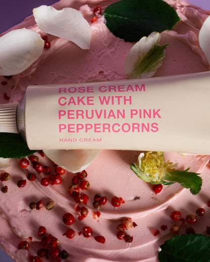 KUOCA Rose Cream Cake with Peruvian Pink Peppercorns Hand Cream
