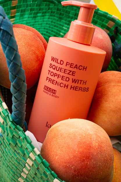 KUOCA Wild Peach Squeeze Topped with French Harbs Hand & Body Wash