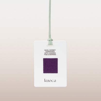 KUOCA Basil Sorbet Garnished with Candied Figs & Barries Fragrance Tag