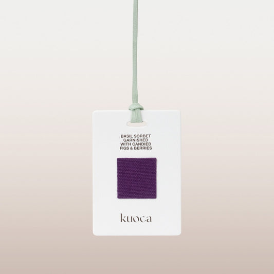 KUOCA Basil Sorbet Garnished with Candied Figs & Barries Fragrance Tag